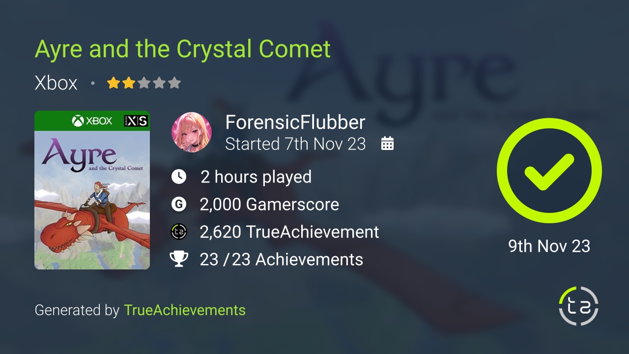 Ayre and the Crystal Comet achievement summary
